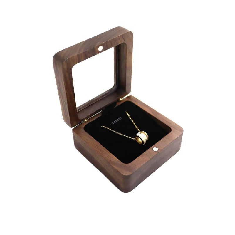Walnut Wood Square Handmade Necklace Packing Box Necklace Gift Box