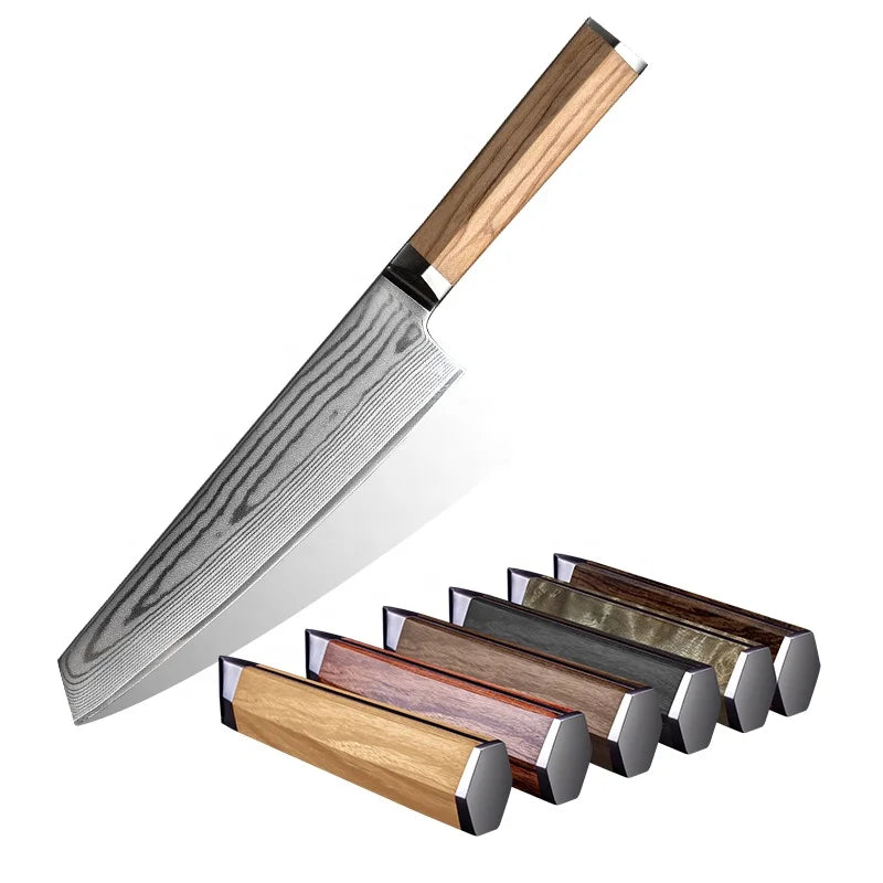 Kitchen Knives Aus Steel Damascus 67 Layers Blade Chef Knife Handmade Olive Wood Handle Knife