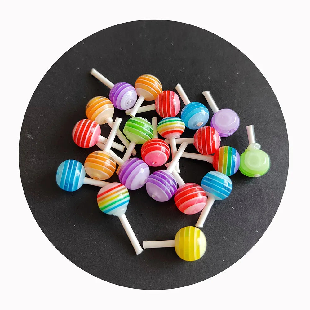 4mm 6mm 8mm  Round Striped Candy Color Resin Stripe Lollipops Charms for Earring Bracelets Necklaces Making