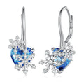 Icy Snowflake Ear Climbers Blue Crystal Hearts 925 Sterling Silver Winter Clip Ons Holiday Birthday Gift for Women BSE844