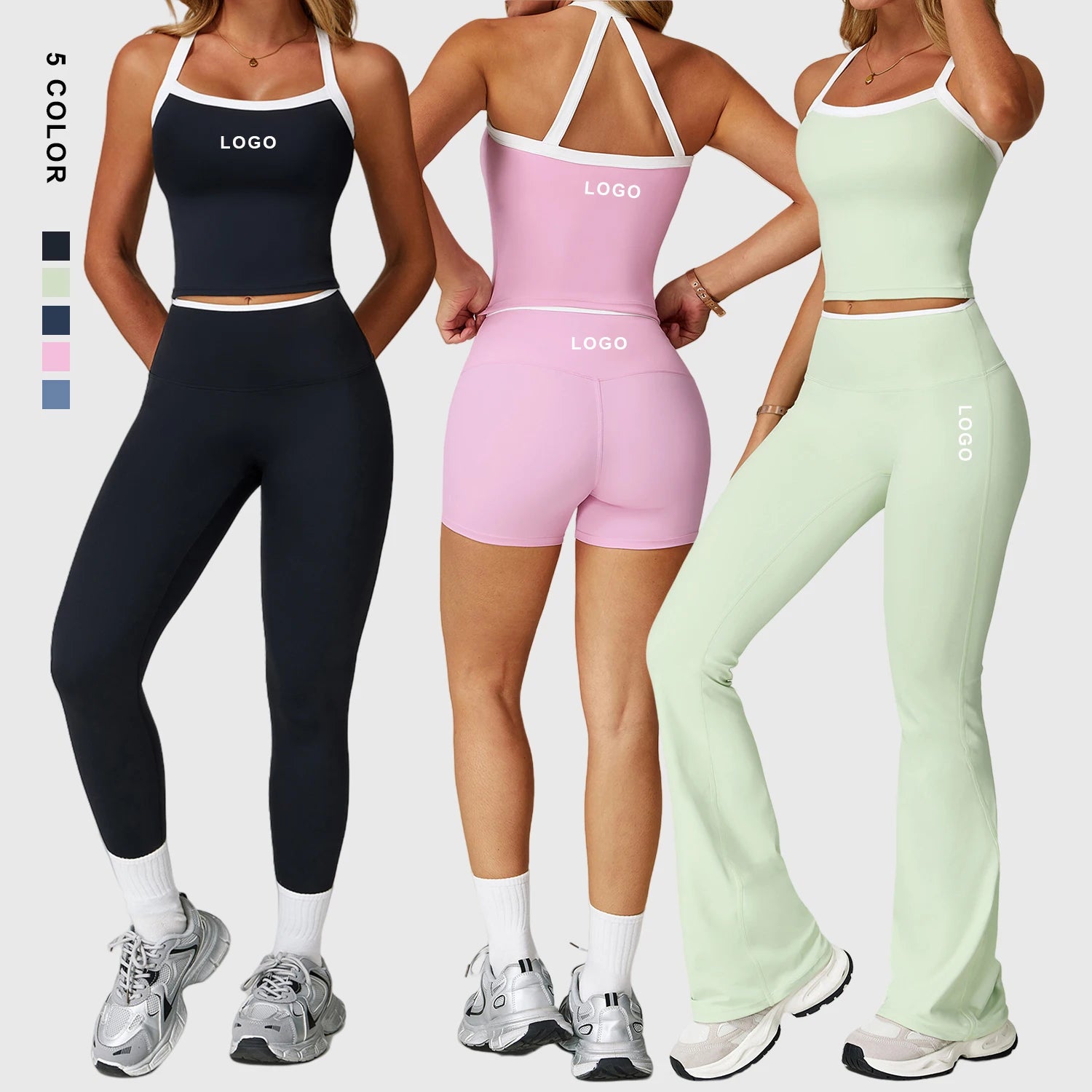 Custom Women's Yoga Sets 2 Piece High Quality Workout Sets RunningLeggings Quick Dry Vest Fitness Athletic Sets