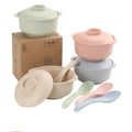 Wheat Straw Bowl Color Reusable Degradable Tableware Set Covered Casserole Bowl and Spoon with Box Cutlery Set