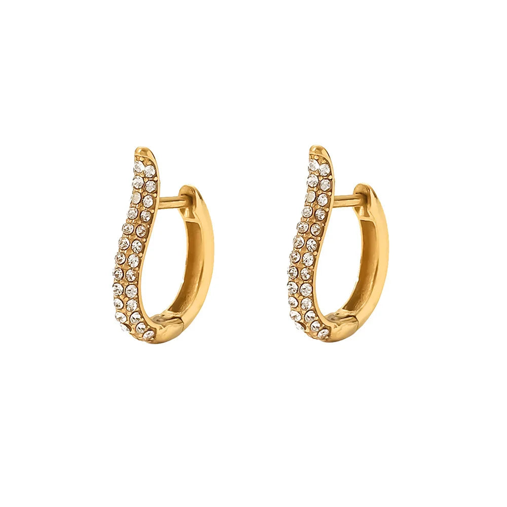 2022 New Arrival Korean Fashion Accessories Stainless Steel Ear Buckles Gold Plated Zircon Earrings for Women Girls