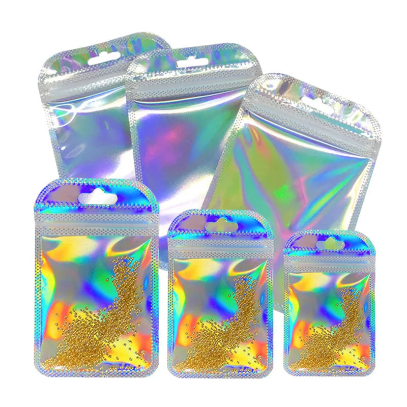 50 Piece AB Laser Gift Bag per Bag Colorful Aluminum Foil Plastic with Self-Sealing for Jewelry Packaging for Shopkeepers