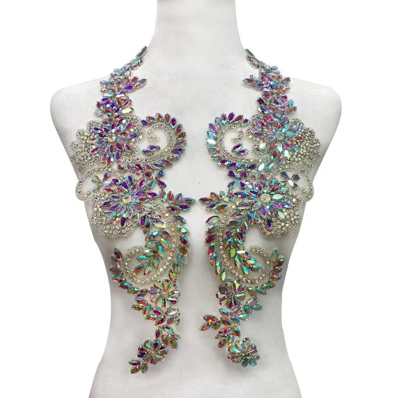 Big Glass Rhinestone Sew on Bodice Wedding Dress Crystal Applique Patch for Wedding Rhinestone