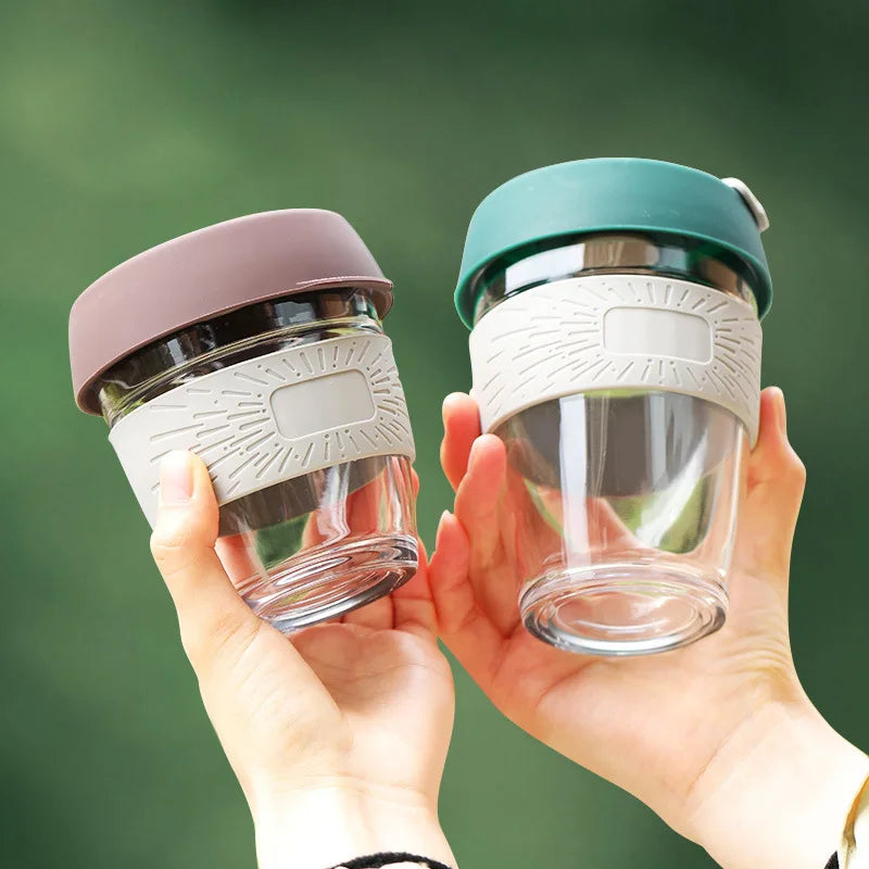 8oz/12oz Silicone Coffee Cup Anti-scald Glass Coffee Cup Food Grade