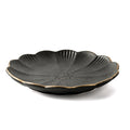Gold Rim Petal Flower Ceramic Round Shape Dishes Bulk Cheap Matte Black Dinner Ceramic Plates for Restaurant Hotel