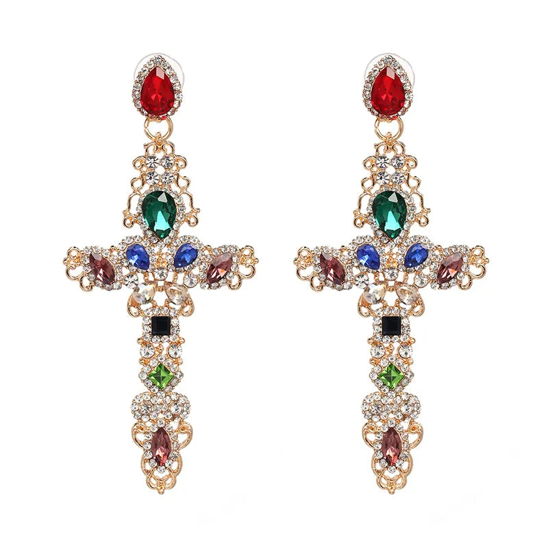 New Style European and American Cross Personality Diamond Earrings High-end Quality Elegant Female Earrings