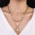 Romantic Style Custom Gold Lock Necklace Heart-Shaped Multilayer Necklace for Women Made of Silver and Alloy Gift