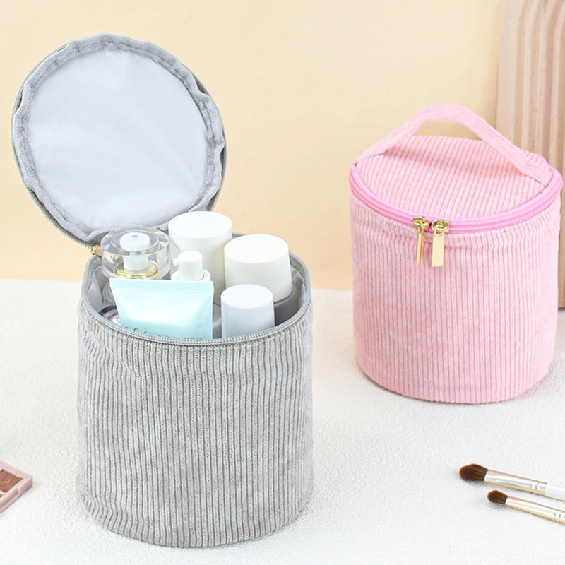 2025 Large Capacity Cosmetic Bags Outdoor Toiletry Waterproof Organizer Handbags Corduroy Cylinder Makeup Bag