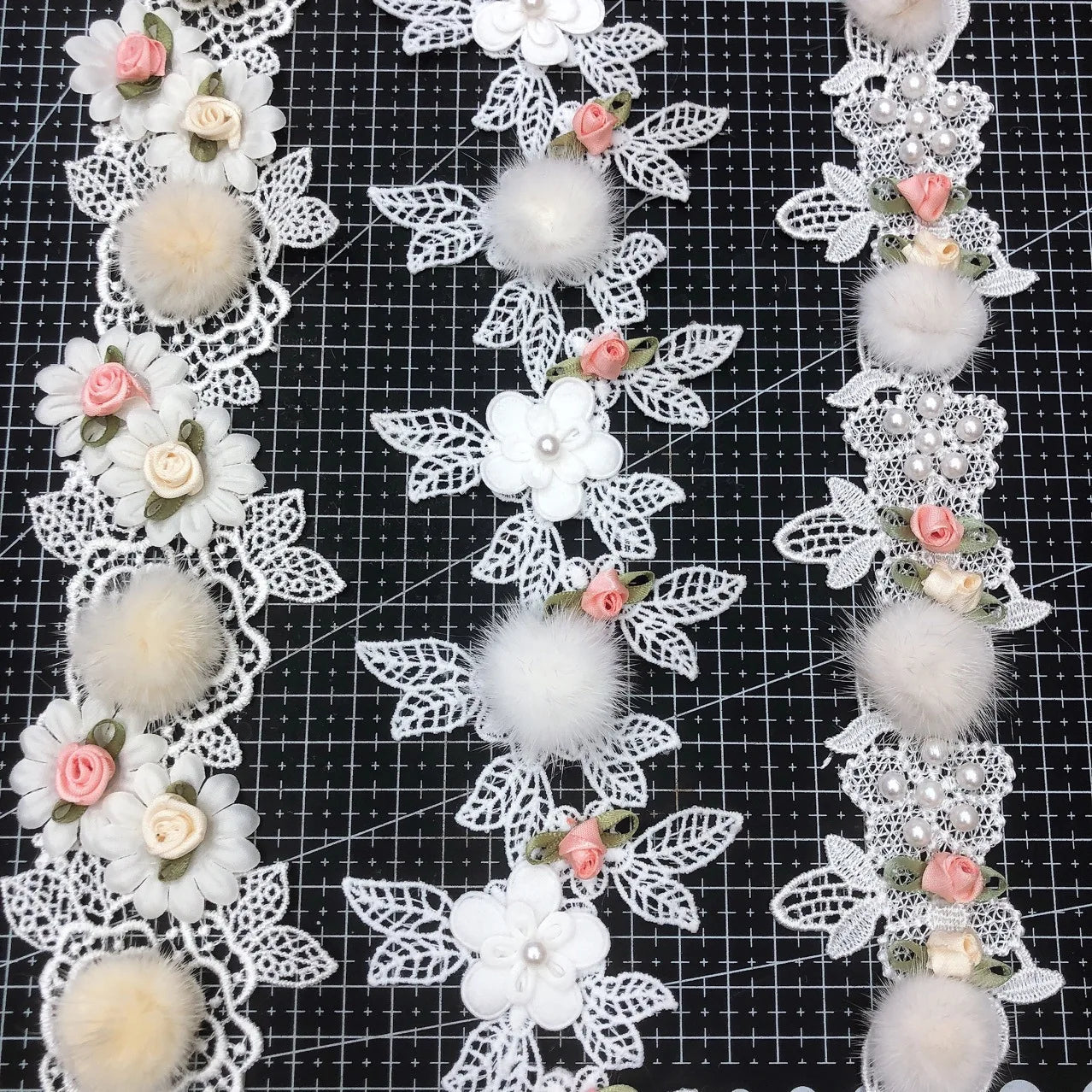 JFL101Heavy Hand Applique Nailed Bead Mink Hairball Water Soluble Lace Clothing  Children's Home Textile Accessories