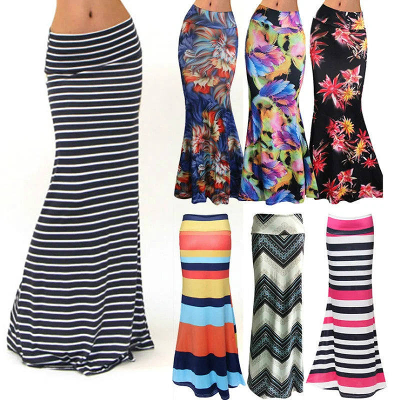 3XL Spring Summer Elastic High-waist Long Pencil Skirt for Women 2025 Printed Pencil Maxi Skirt Faldas Largas Mujer Para Fiesta