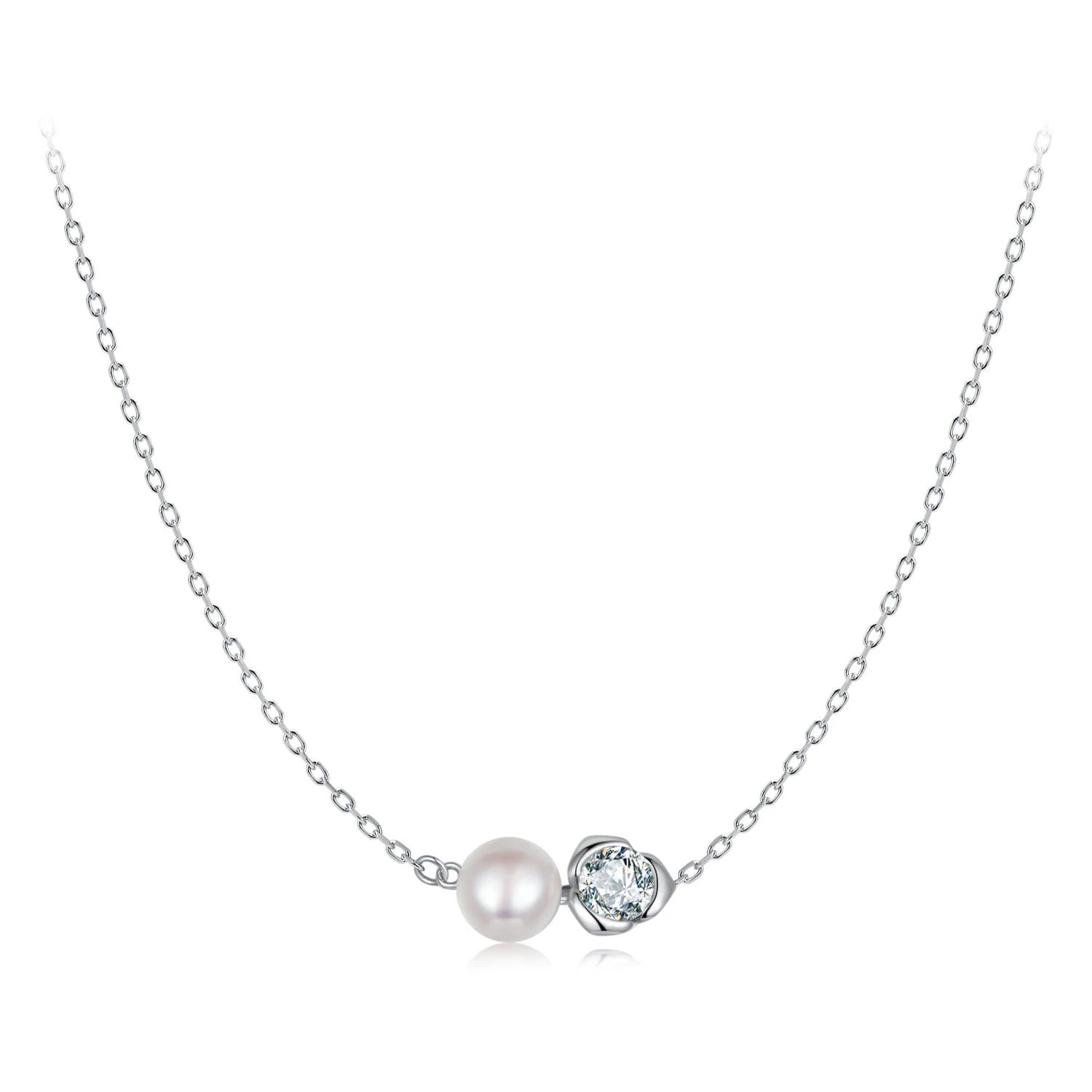 Factory Wholesale 925 Sterling Silver Freshwater Pearl 5mm Moissanite Fashionable Elegant Rose Moissanite Necklace