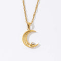 Elegant Style Collar Women's Choker Stainless Steel Gold Color Moon Pendant Necklace with Zircon