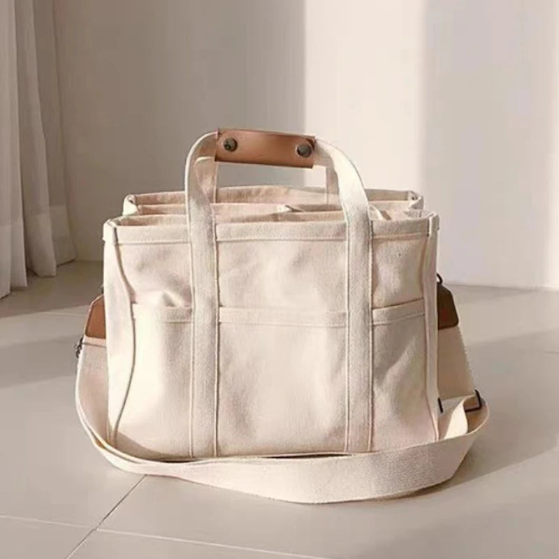 Simple Large Capacity Canvas Women Shoulder Bag Fashion Multi Bags Solid Color Female Handbag Leisure Travel Ladies Tote Purse