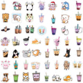 50pcs/bag Cartoon Bubble Tea Stickers Pack for Kids Custom Waterproof Vinyl Decal Laptop Home Decoration Cute Animal Tea Sticker