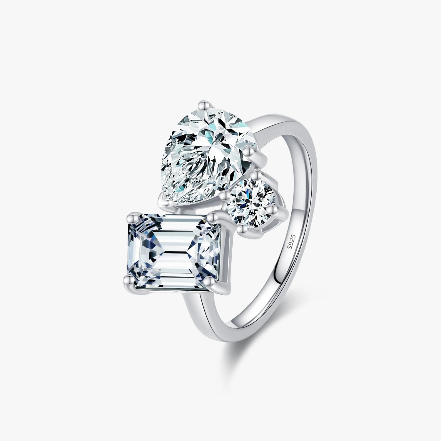 Classic Geometric Wedding Fine Jewelry Real 925 Sterling Silver Luxury Dazzling Emerald Cut Zirconia Ring for Women