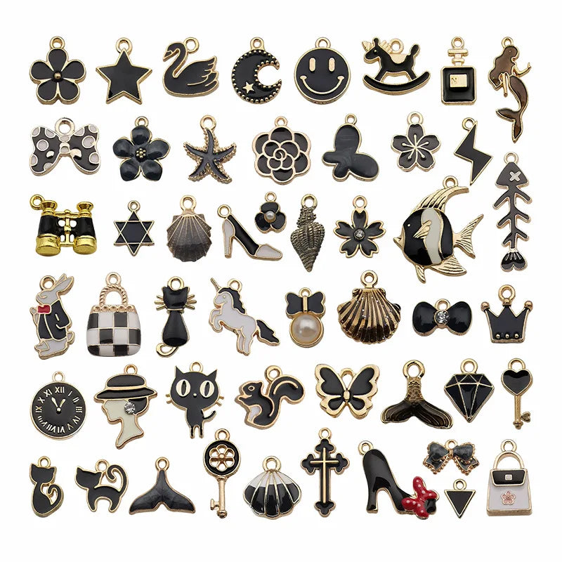 50pcs Wholesale Jewelry Set Black Series Designer Charms Bulk for Diy Bracelet Making