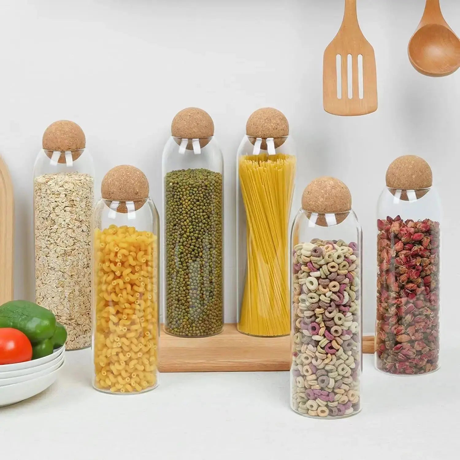 Hot 500/800/1200/1600ml Borosilicate Kitchen Glass Food Storage Container Christmas Wedding Home Decoration with Wooden Ball Lid