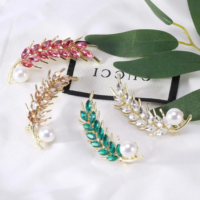 Elegant Alloy Wheat Brooch Pins Crystal Jewelry Accessories for Women's Hijab Decoration for Weddings Parties and Gifts