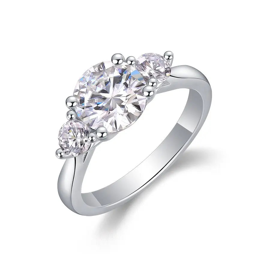 2 Carat S925 Sterling Silver Moissanite Three Stone Ring Elegant Engagement Wedding or Anniversary Jewelry for Women MegaBDM