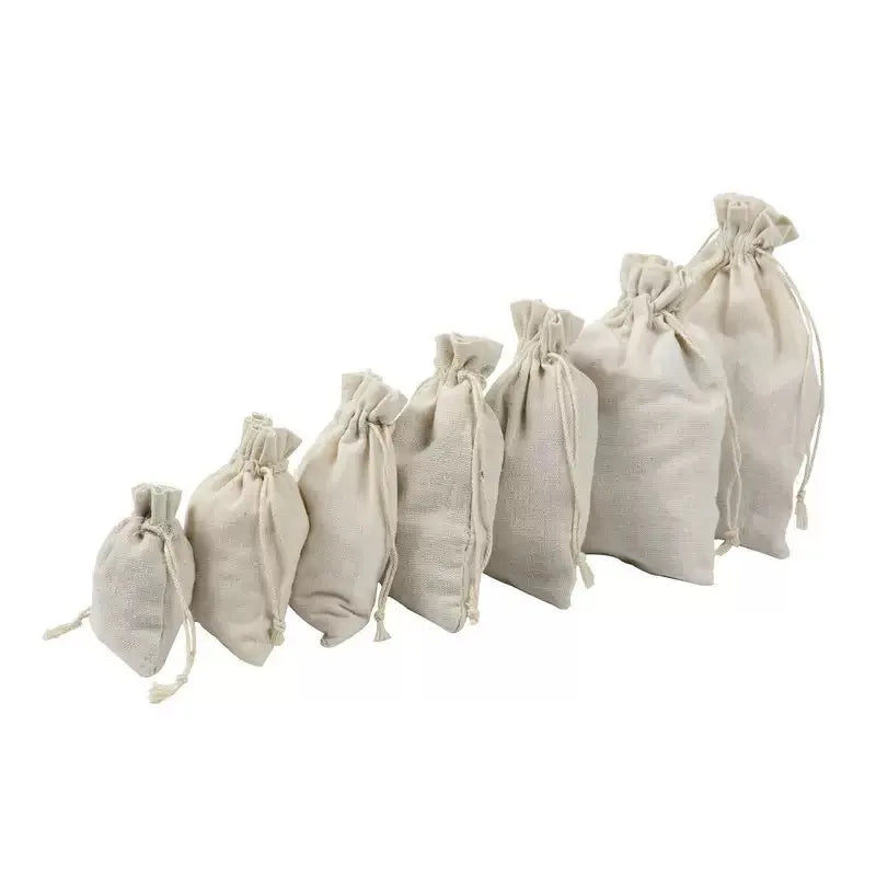 Cotton Drawstring Bag Jewelry Storage Drawstring Pouch Bags Recyclable Organic Small Cotton Linen Muslin Drawstring Bag