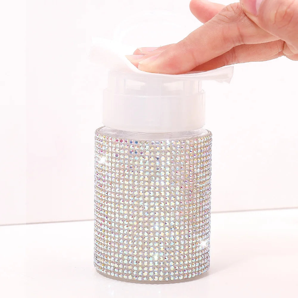 Portable Diamond Nails Liquid Empty Bottle New Pink Diamond Plastic Pressure Makeup Dispenser Small Empty Bottle Nail Supplies