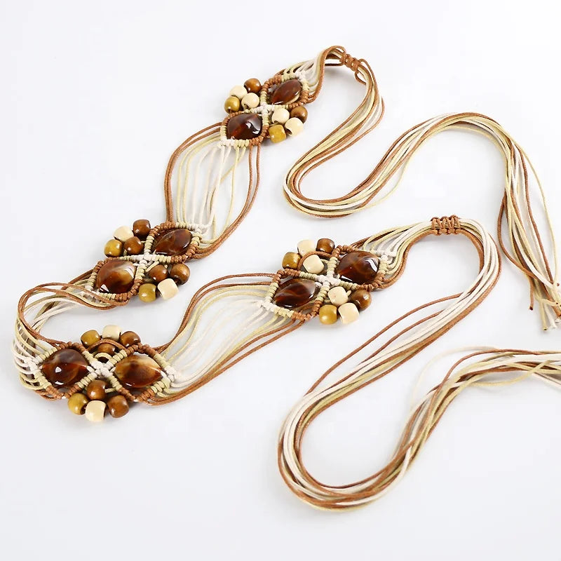 Vintage Casual Bohemian Women's Knitted Belt Ethnic Style Decorative Waist Chain with Braided Design