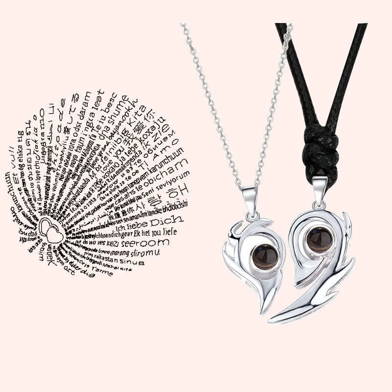 2PCS Non Fade Statement Magnet Necklace Jewelry 100 Different Languages I LOVE YOU Women Magnet Necklace for Gift