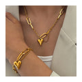 YF5042 18k Gold Plated Stainless Steel Peach Heart Pendant Necklace Bracelet Jewelry Set Non Tarnish Waterproof Jewelry