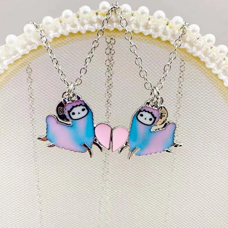Best Friends Necklace Set Cartoon Animal Sheep Horse with Heart Magnetic Pendent Necklace Accessories BFF Jewelry
