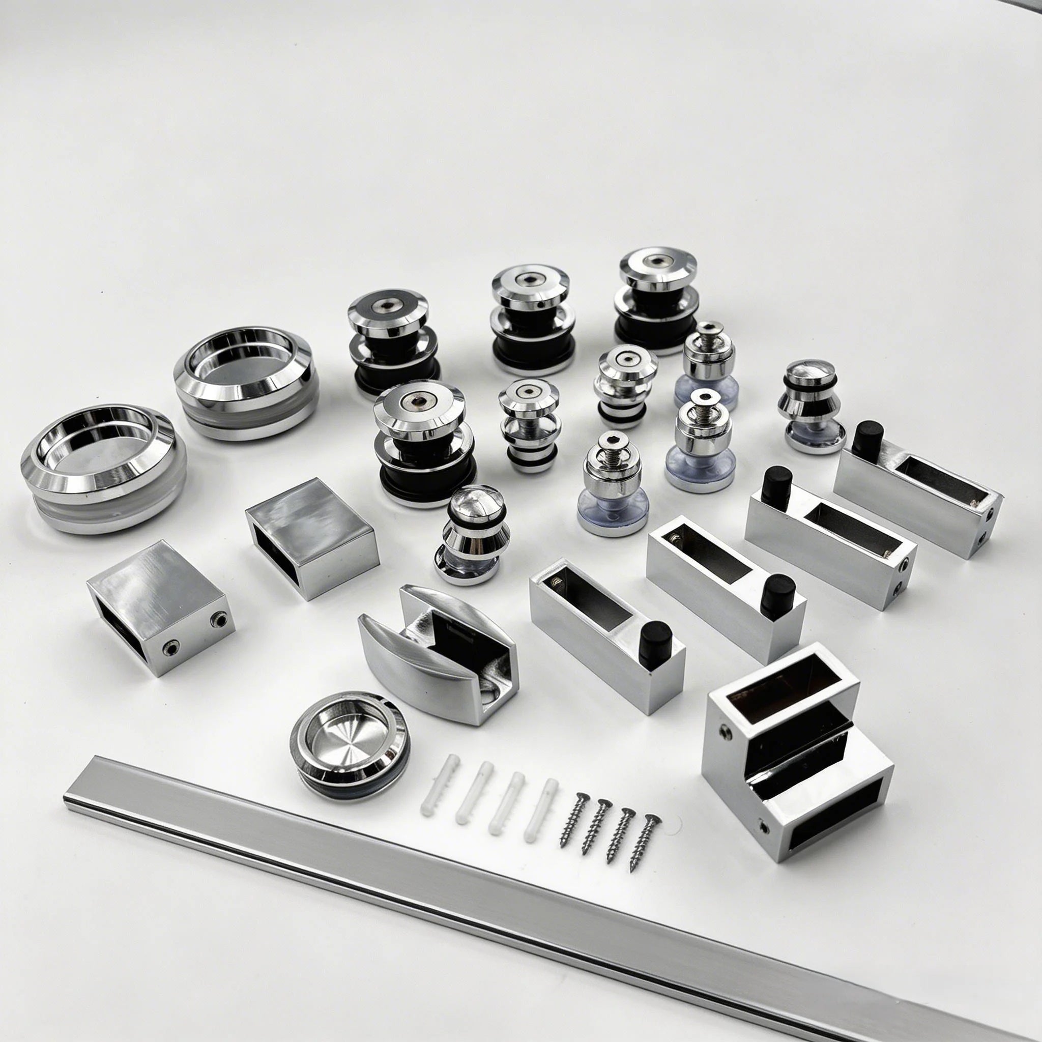 Frameless Glass Door Bathroom Fittings Set Shower Door Hardware Kit Slide Rail System for Double Slide Door Rollers