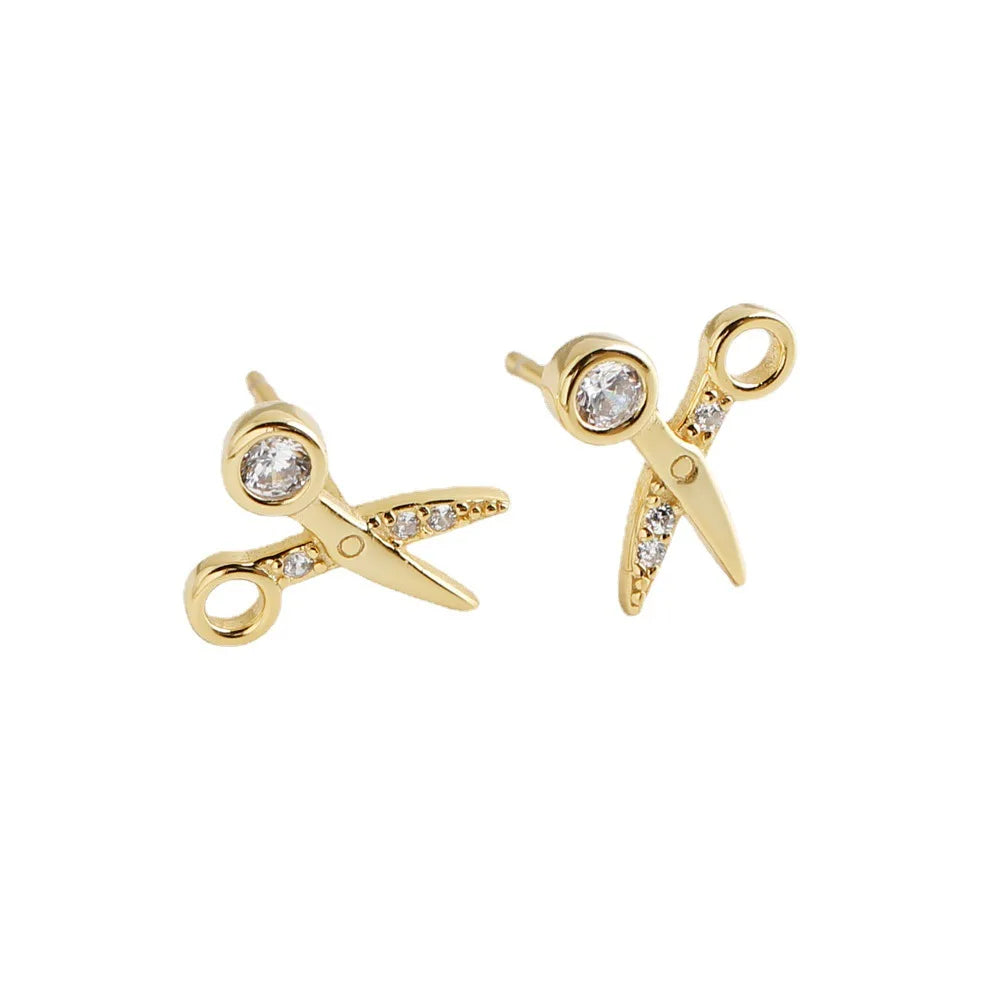 Fashion 925 Sterling Silver Diamond Zircon Scissor Shaped Gold Plated Stud Earring Jewelry for Women