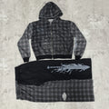 US Free Tax Custom French Terry Checker Two Piece Jogger Set Plaid Sweatpants and Zip up Hoodie Sets for Men