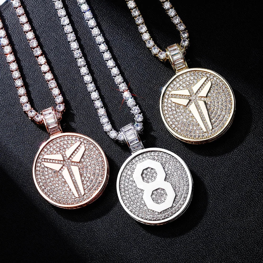 New Double-sided Medallions Commemorative Pendant Necklace 4mm Tennis Chain Zircon Men's Hip Hop Jewelry Bling Rose Gold Plated