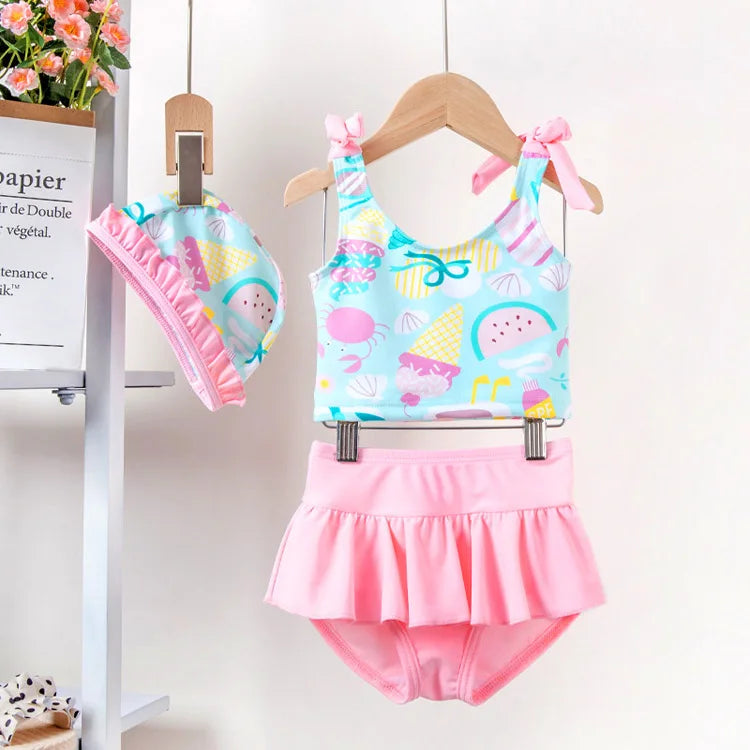New Children Two Piece Swimsuit Girls Cute Cartoon Print Bathing Suit Swimwear Wholesale