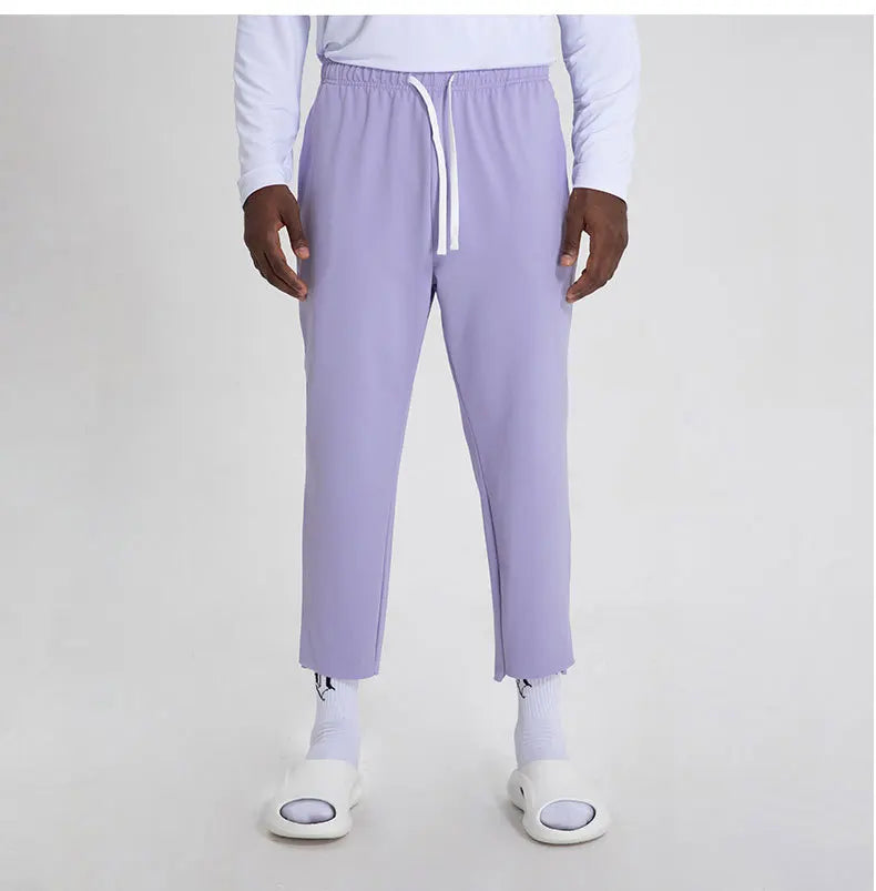 American Training Men's Casual Sports Pants Breathable Sweatpants with Elastic Waist Solid Pattern 1-Piece Set Loose Crop Design
