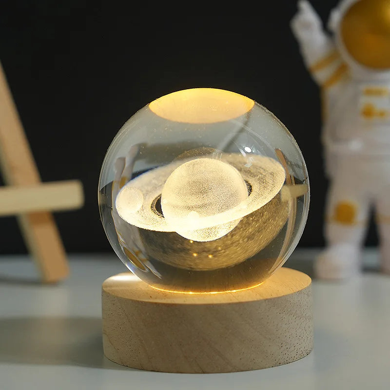 Creative Gifts 3D Crystal Ball Lamp 6/8cm Saturn Crystal Ball Night Lamp Transparent Removable Glow LED Crystal Ball Night Light