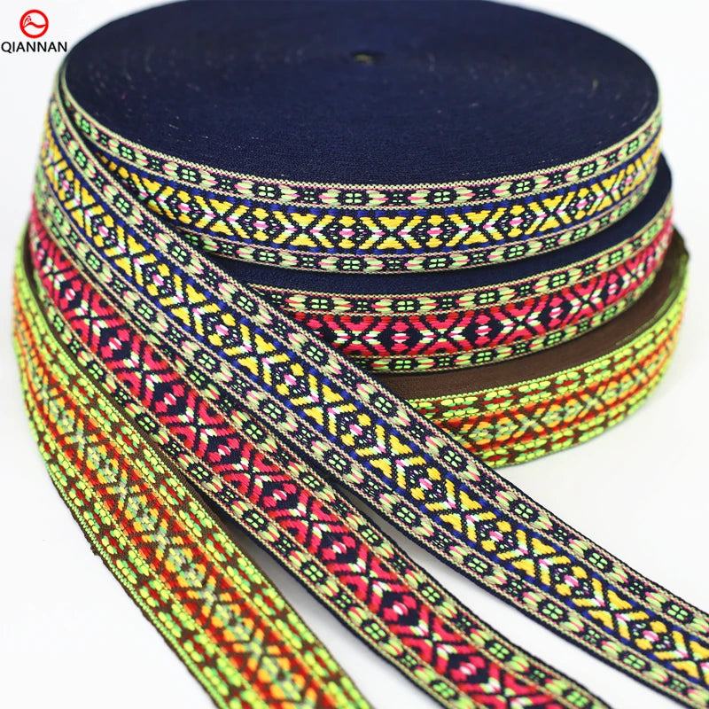 38mm Jacquard Webbing Colorful Cotton  National Style  Ribbon for Garments Shoes Bags Belt Hat Decoration Headwear Accessories