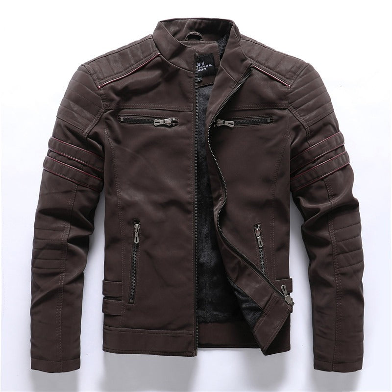 Hot Sale Men's Slim Leather Jacket Top Quality Warm Fleece PU Jacket Fashion Collar Cool Motorcycle Coats Outwear