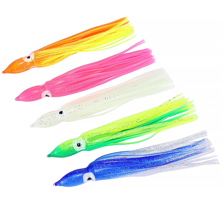 Luminous Squid Skirts Soft Lure 10cm Octopus Night Fishing Lure Glow Rubber Artificial Bait for Tuna Mix Color