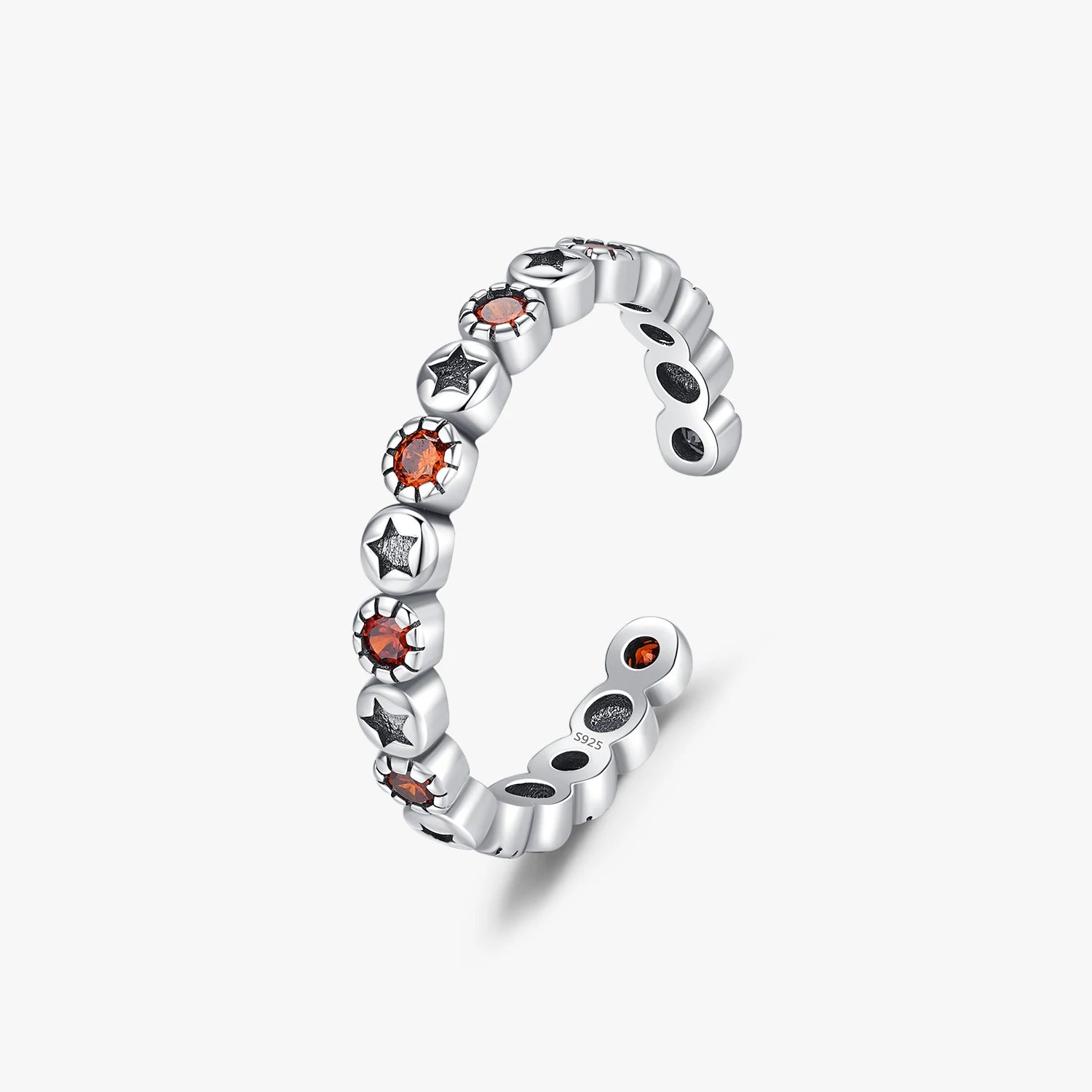 Trendy Vintage Zircon Fine Jewelry 925 Sterling Silver Adjustable Size 6-9 Retro Stars Engraving Ring for Women