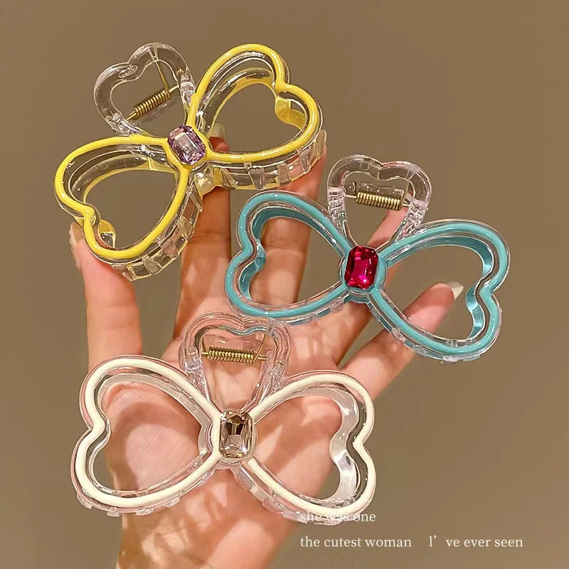 New Arrival Simple Fashion 9CM Bow Hair Claw Clips Girls Acrylic Crystal Clips Sweet Princess for Women Hair Accessories