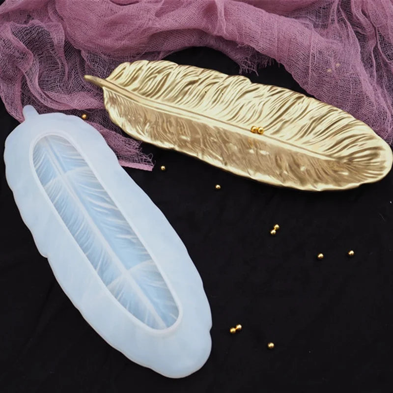 Leaf Long Feather Shaped Plate Dish Coaster Molds for Epoxy Resin Trinket Jewelry Storage Home Decoration Craft