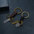 Punk Antique Gold Plated Key Ring Handmade Braided PU Leather Mens Vintage Keychain