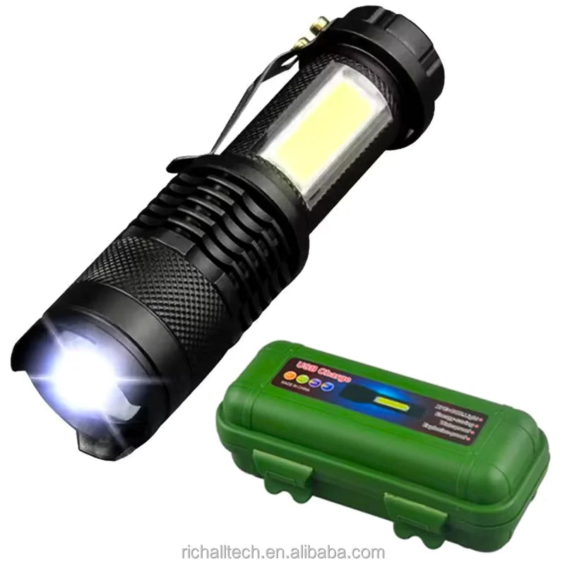 Wholesales Portable Zoom High Power Pocket Lampe De Poche Linterna Mini Torch Light Side Cob Rechargeable Mini Q5 LED Flashlight
