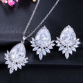 High Quality Silver Plated Cubic Zirconia Stone Girls Jewelry Big Tear Drop Fashion Blue CZ Necklace and Earrings Set for Women