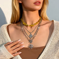 4Pcs/Set Boho Colorful Stone Sunflower Pendants Star Necklace for Women Trendy Ladies Street Wearing Fashion Jewelry Accessories