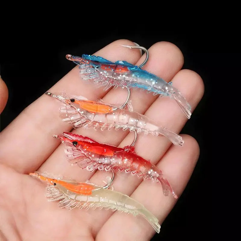 Factory Direct Sale 60 mm 3g Soft Fishing Lures With Lead Head Hook PVC Plastic Bionic Shrimp Nightlight Soft Fish Bait