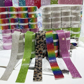 Self-adhesive Rhinestone Strip Trimming Ribbed Glass Diamond Rhinestone Stickers DIY Clothing Decoration Crystal